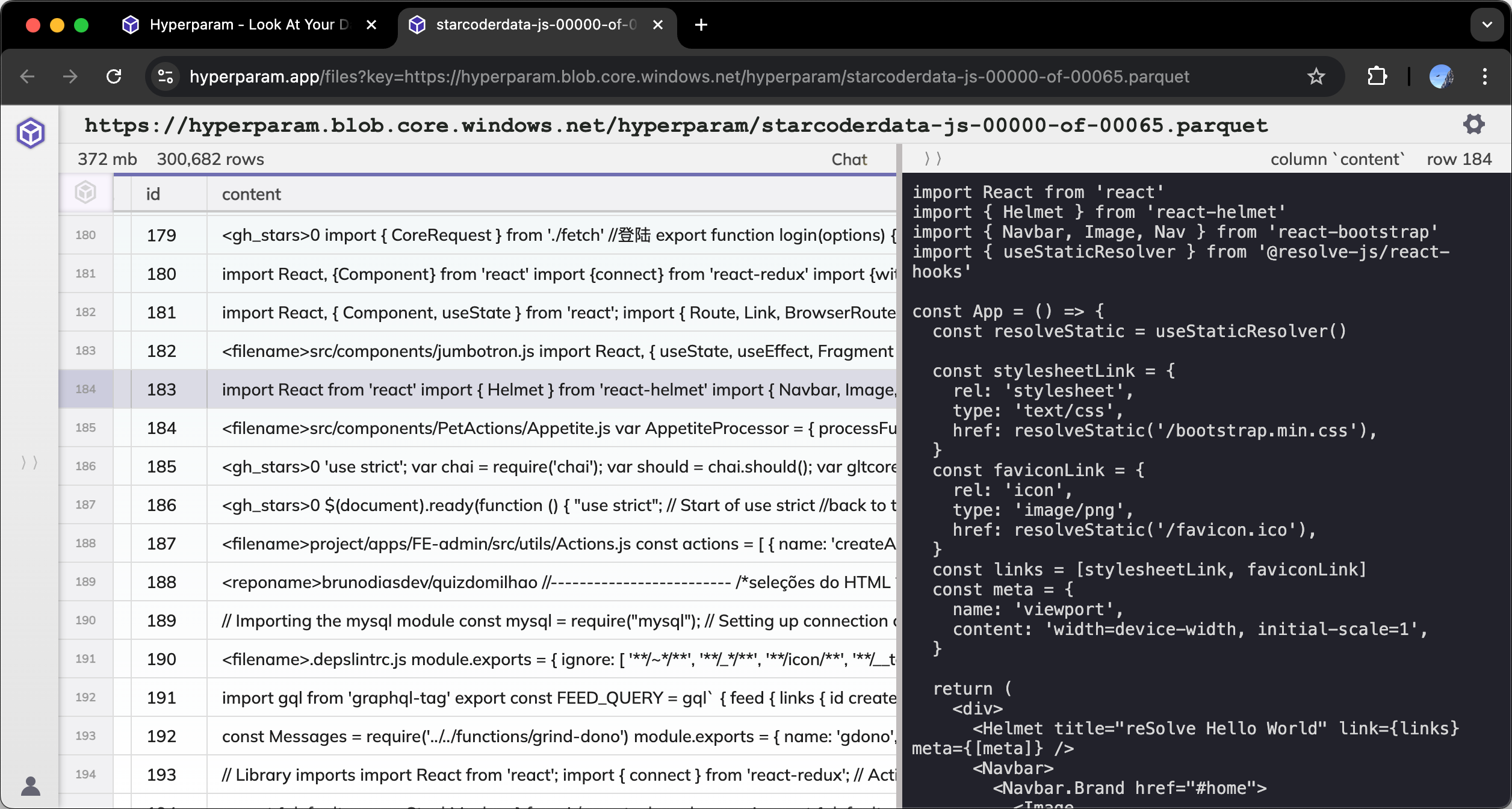 hyperparam parquet viewer